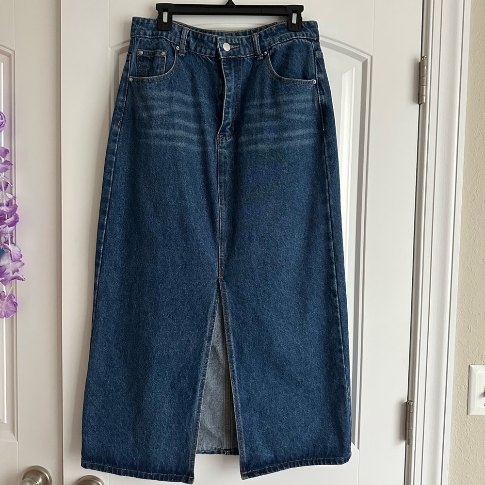 SHEIN long denim skirt with slit